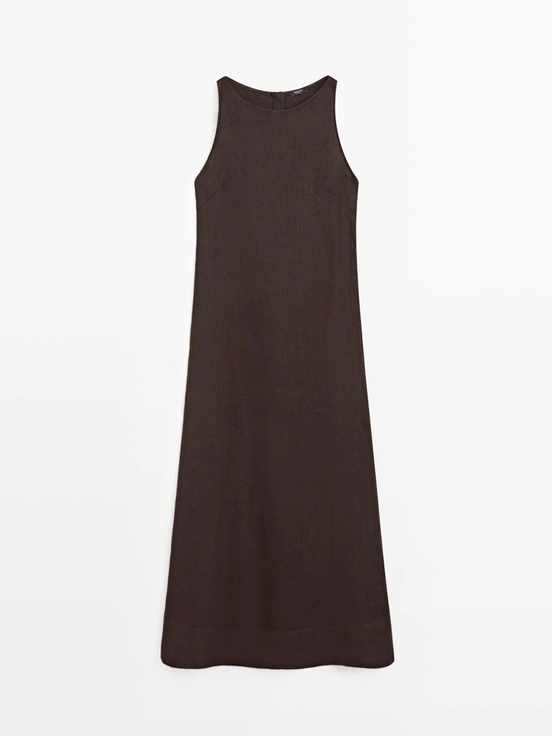 Платье-халтер миди из льна