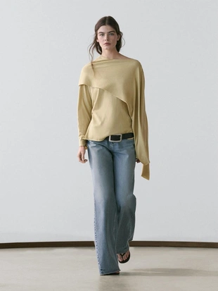 Трикотажный свитер с деталями шарфа- Заказать в России