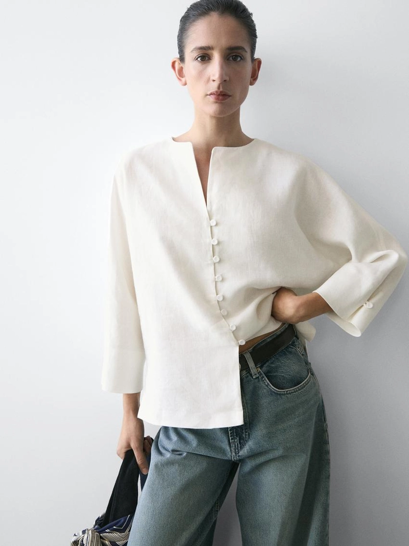 Пиджак из льна с деталями на пуговицах