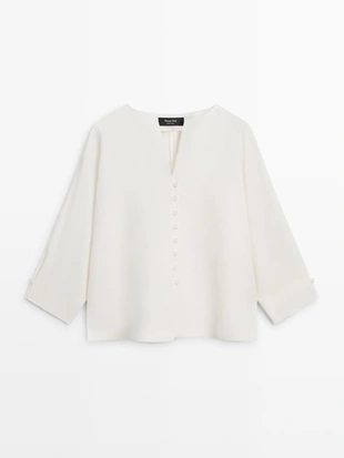 Пиджак из льна с деталями на пуговицах- Заказать в России