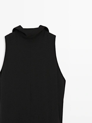 BLACK | 6655/508/800 - Massimo Dutti Платье миди с вырезом на шее и деталью банта