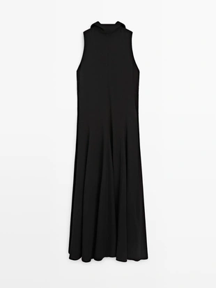 Платье миди с вырезом на шее и деталью банта- Заказать в России