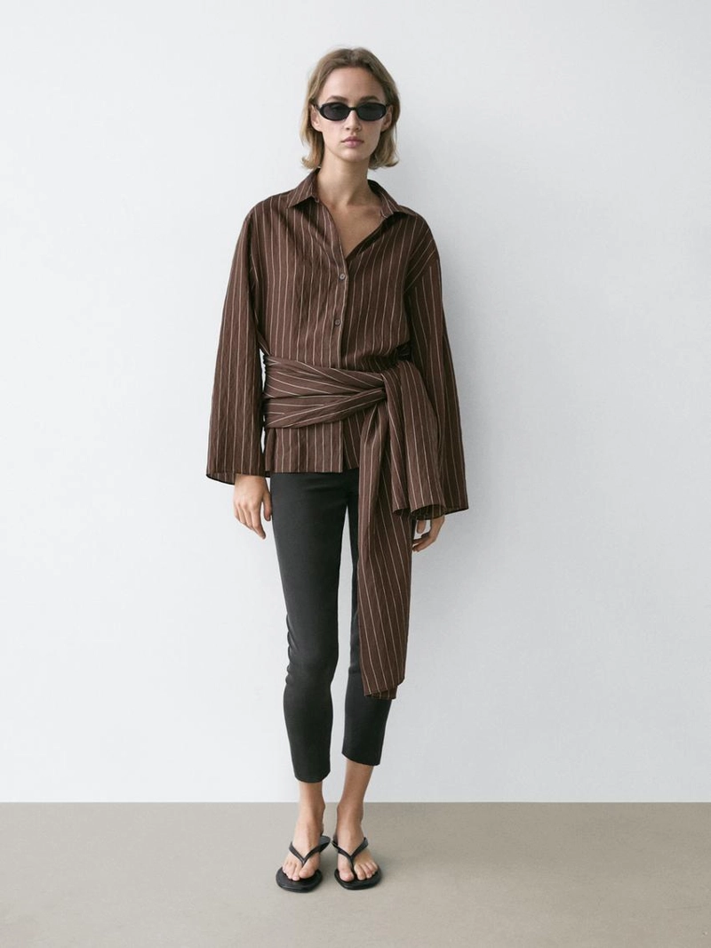 Рубашка в полоску с деталями шарфа