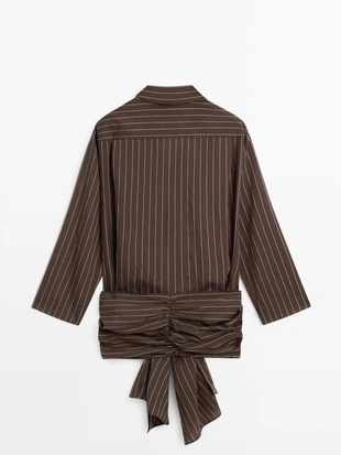 Купить Massimo Dutti Рубашка в полоску с деталями шарфа