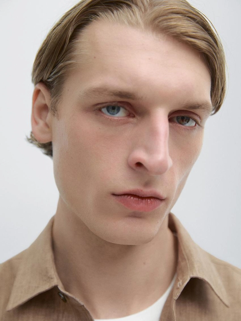 Рубашка из льна с карманом regular fit и потертостями