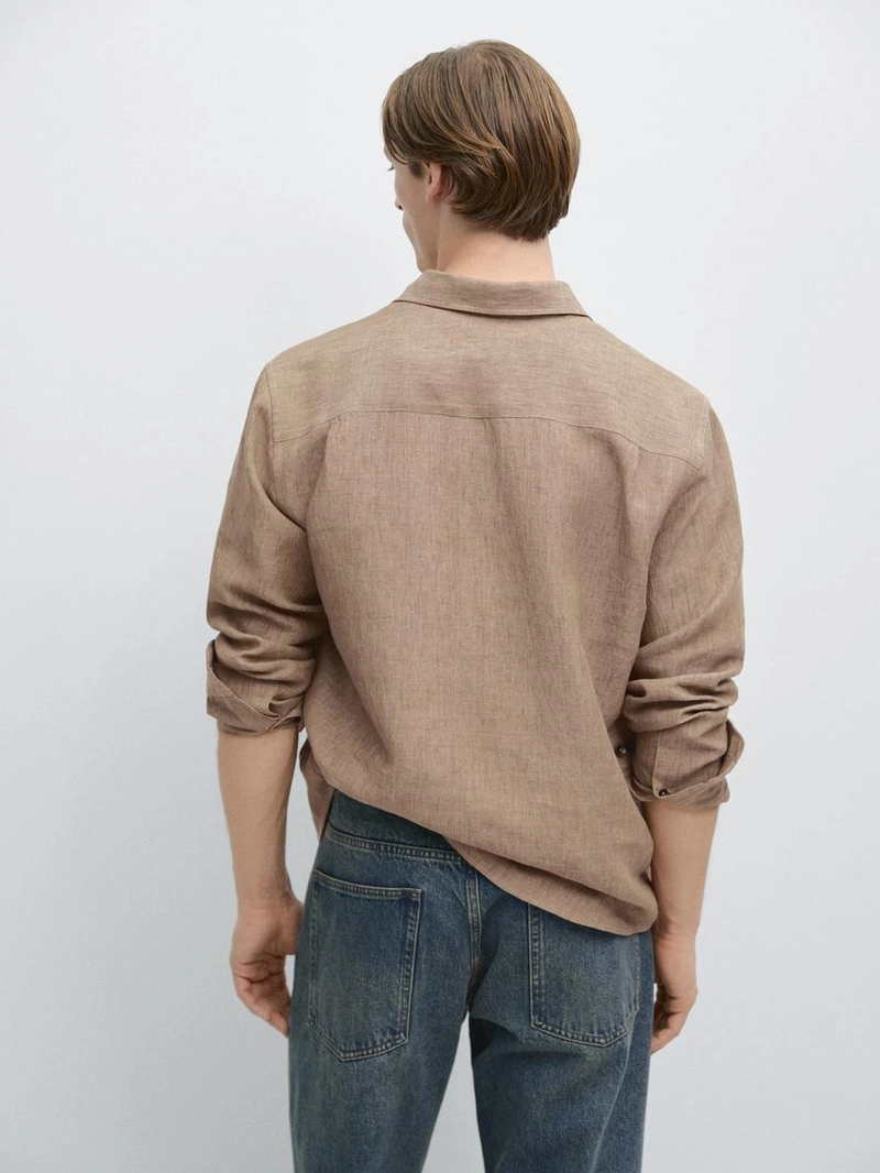 Рубашка из льна с карманом regular fit и потертостями