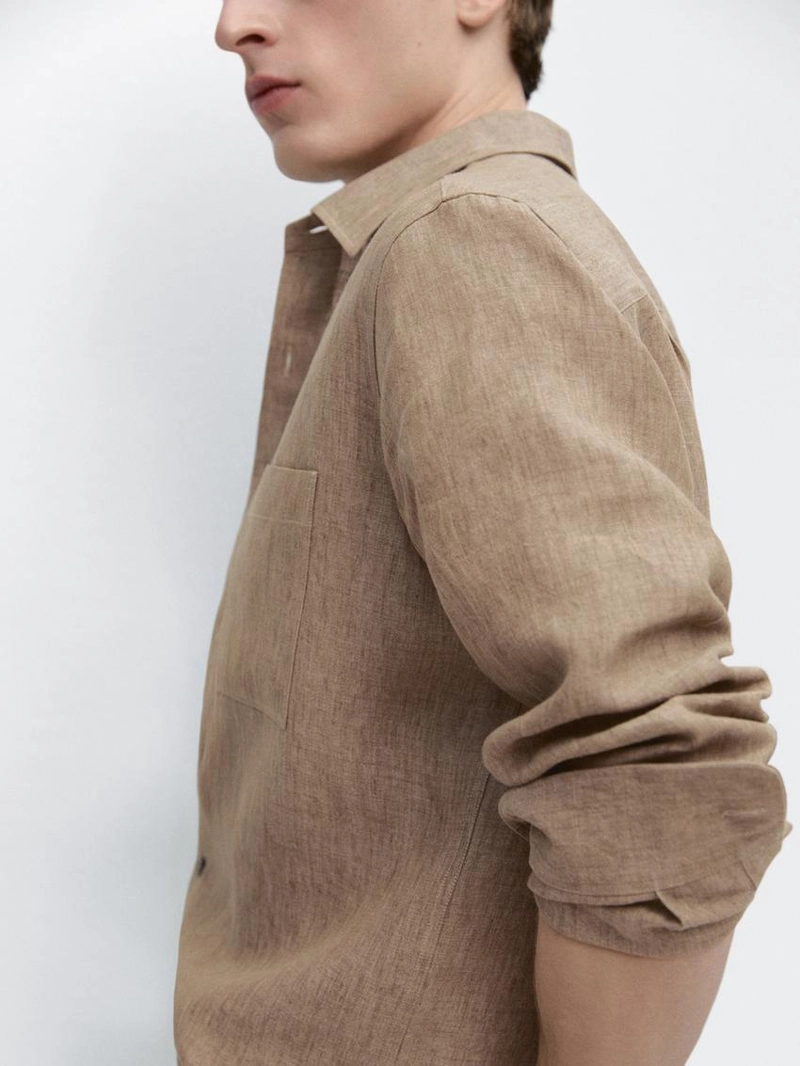 Рубашка из льна с карманом regular fit и потертостями