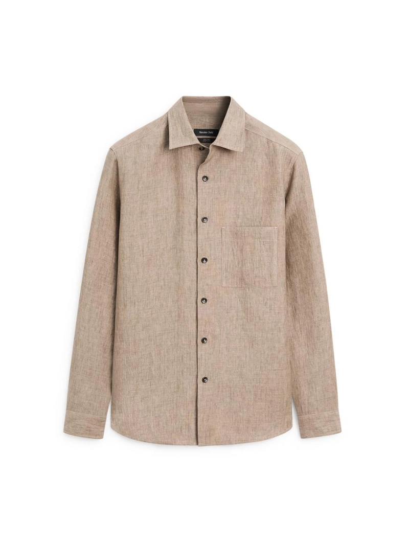 Рубашка из льна с карманом regular fit и потертостями