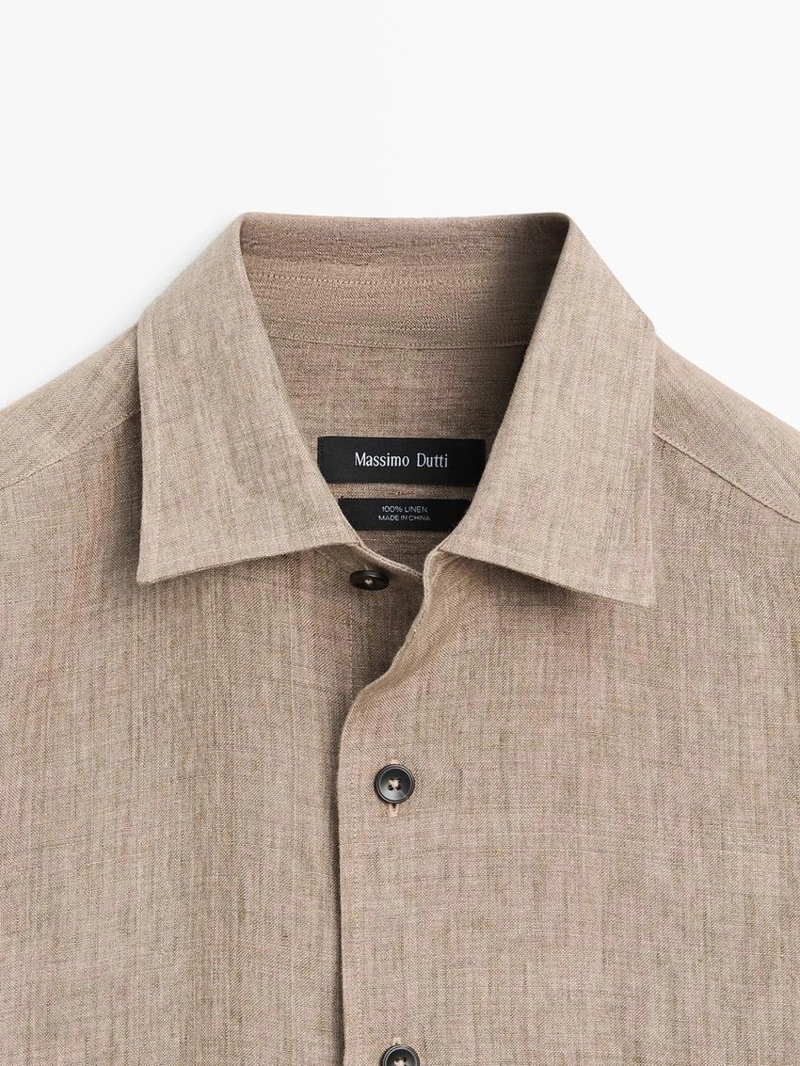 Рубашка из льна с карманом regular fit и потертостями