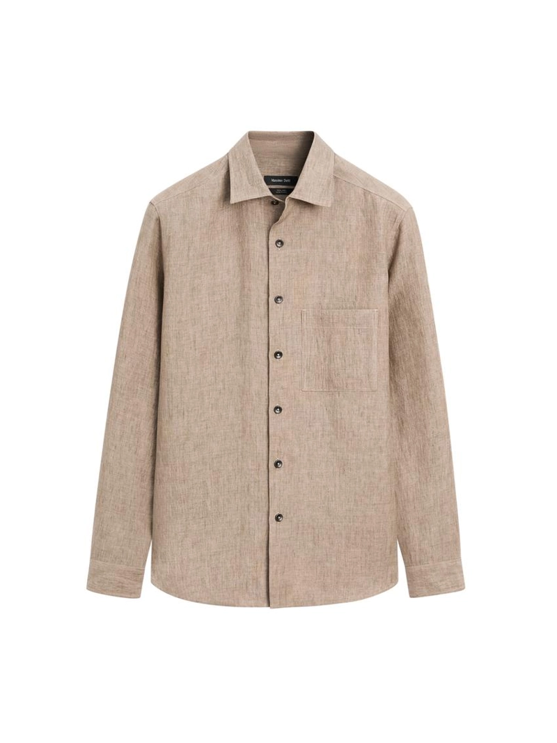 Рубашка из льна с карманом regular fit и потертостями