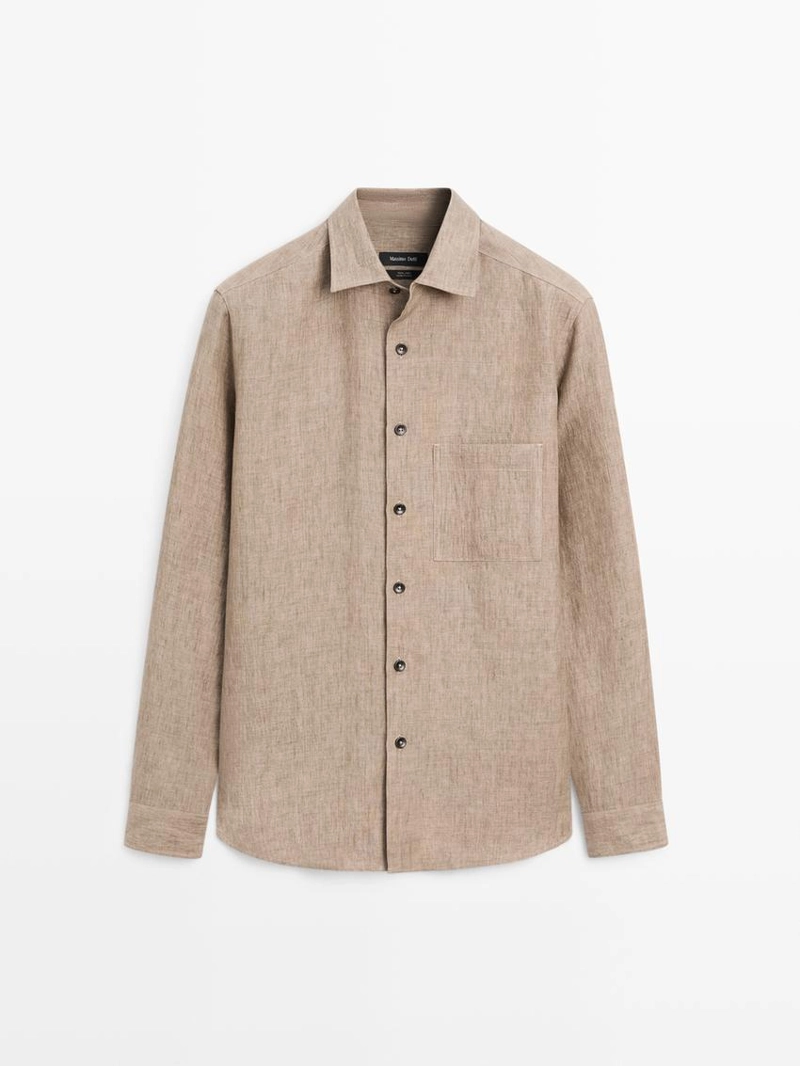Рубашка из льна с карманом regular fit и потертостями