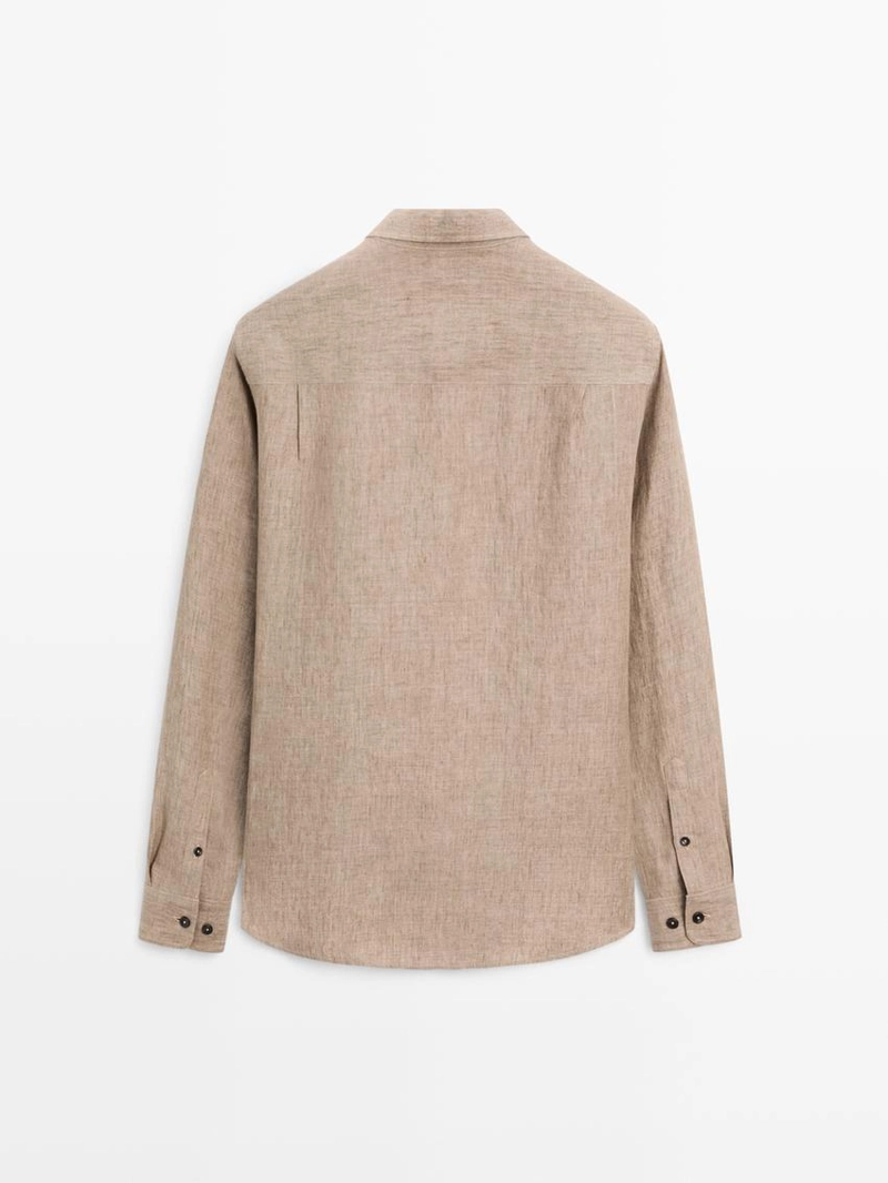 Рубашка из льна с карманом regular fit и потертостями