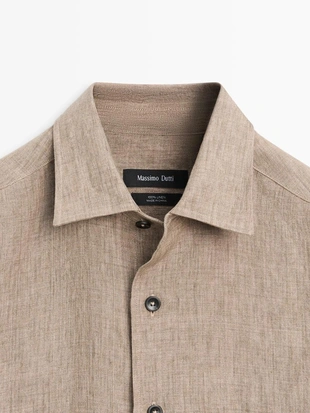 Рубашка из льна с карманом regular fit и потертостями- Заказать в России