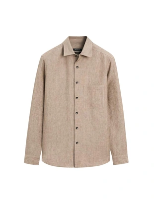 Рубашка из льна с карманом regular fit и потертостями- Заказать в России