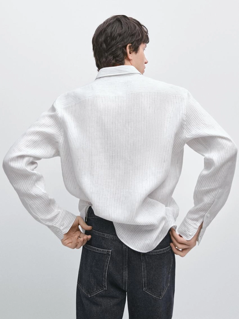 Рубашка из льна в полоску свободного кроя