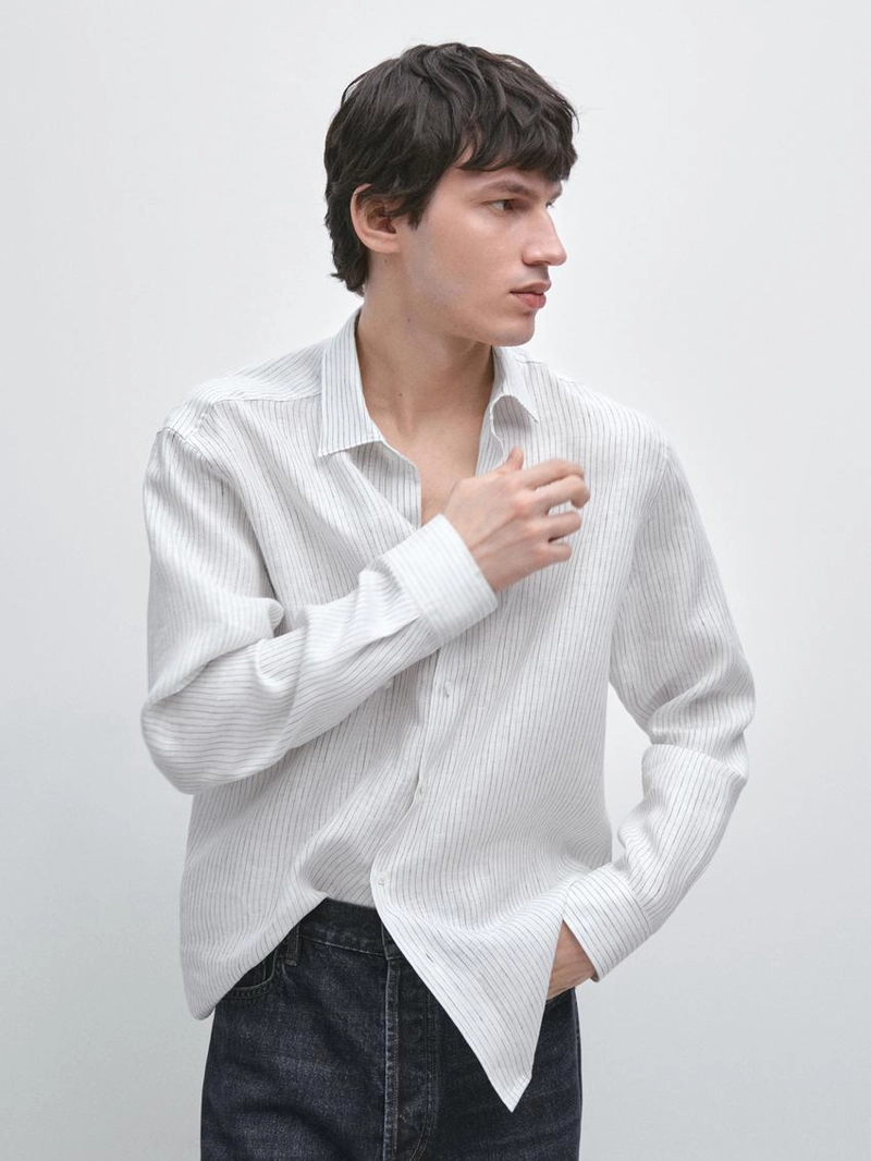 Рубашка из льна в полоску свободного кроя