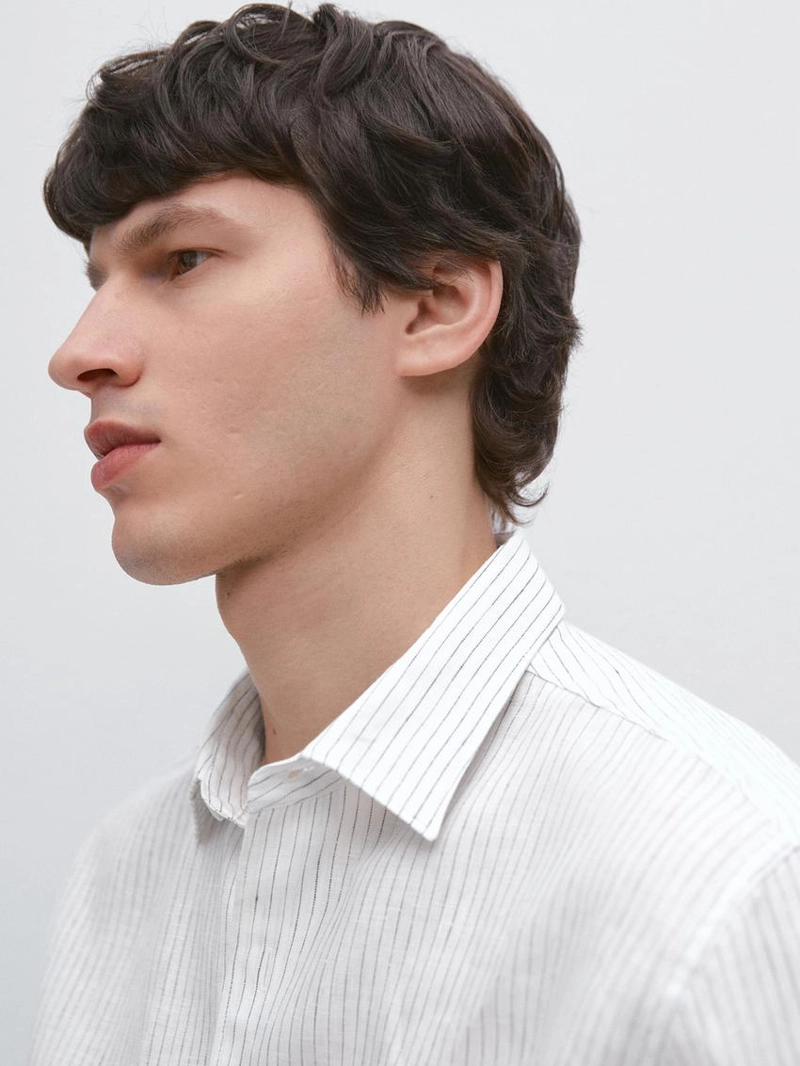 Рубашка из льна в полоску свободного кроя