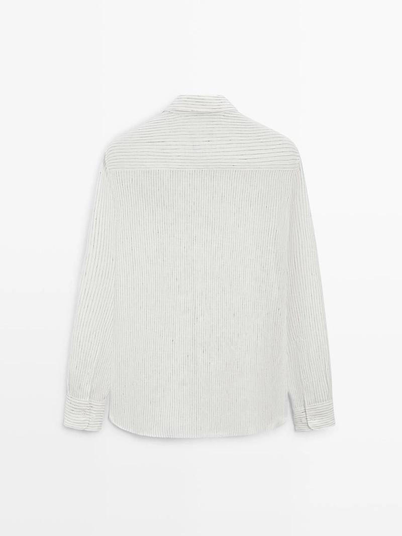 Рубашка из льна в полоску свободного кроя