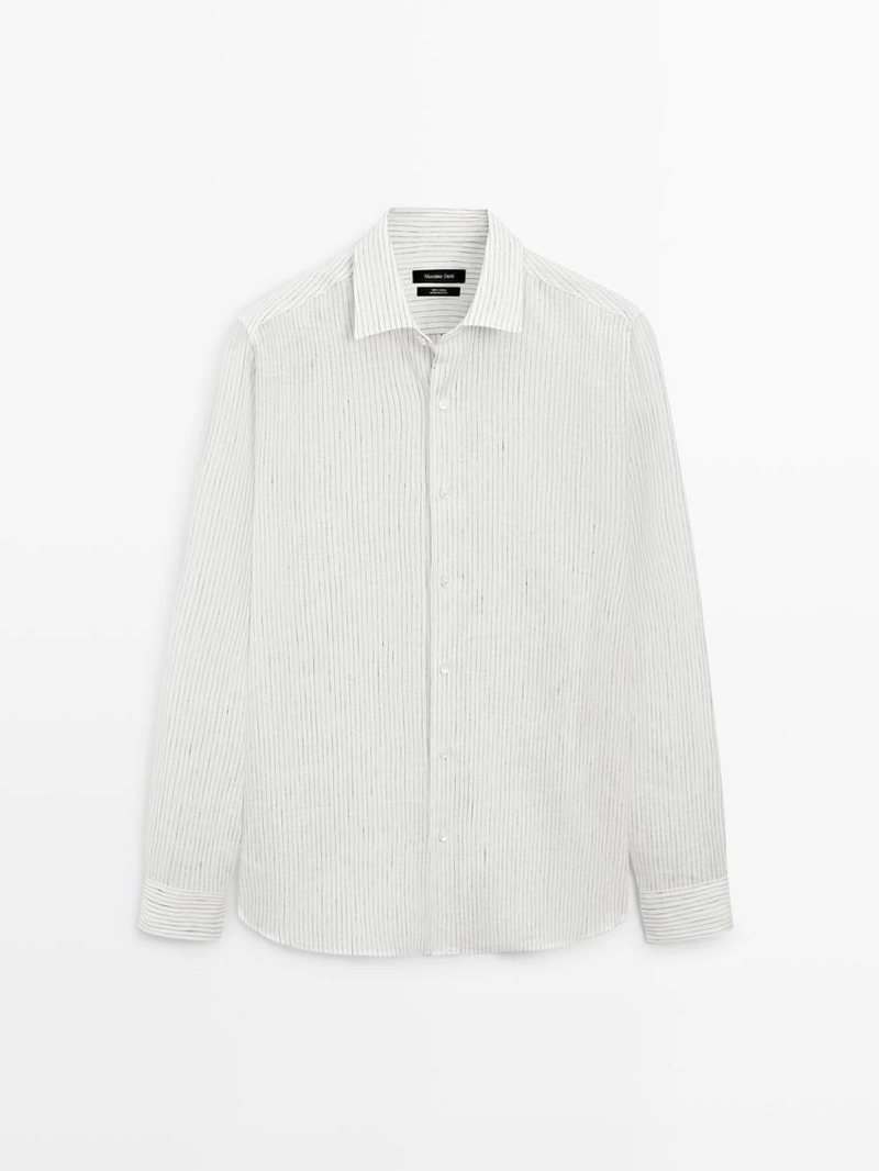 Рубашка из льна в полоску свободного кроя