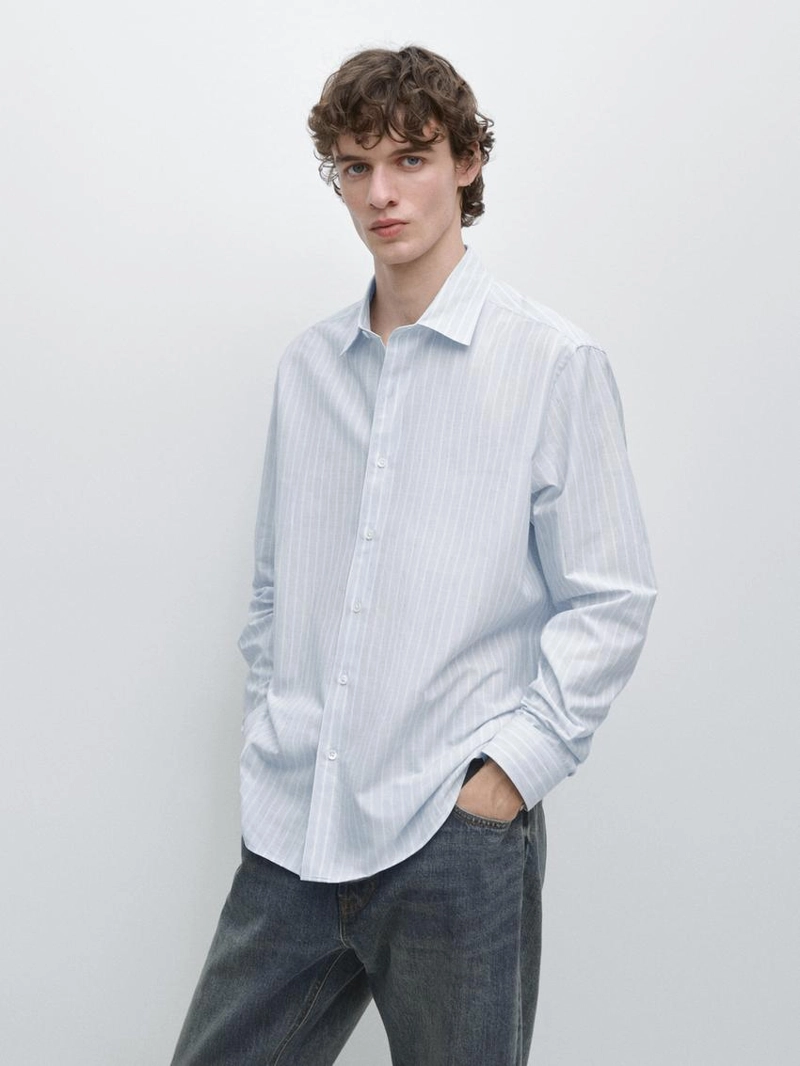 Рубашка из хлопково-вискозного текстиля с полосками regular fit