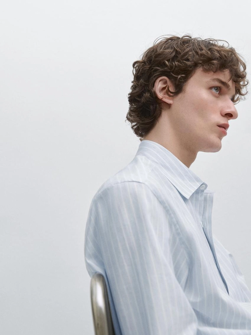 Рубашка из хлопково-вискозного текстиля с полосками regular fit