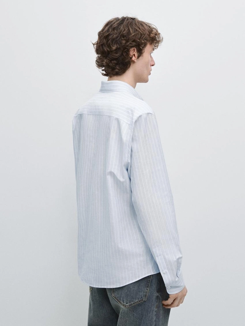 Рубашка из хлопково-вискозного текстиля с полосками regular fit