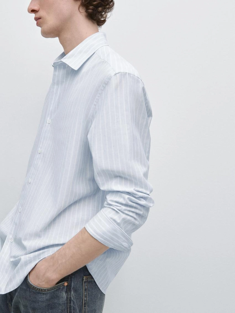 Рубашка из хлопково-вискозного текстиля с полосками regular fit