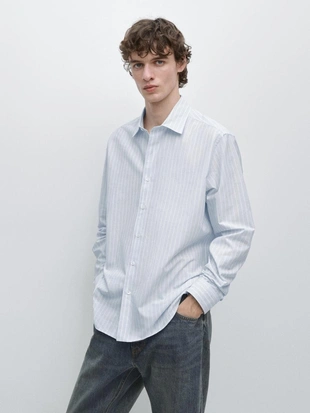 Рубашка из хлопково-вискозного текстиля с полосками regular fit- Заказать в России