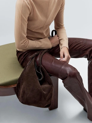 Сумка-ведро из замши натуральной кожи- Заказать в России
