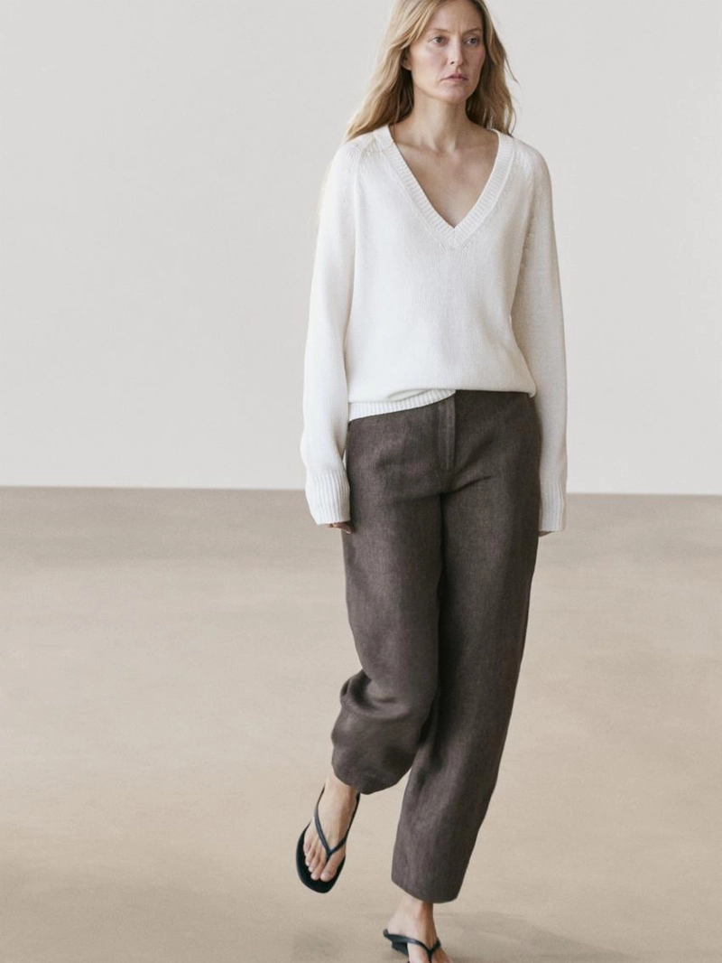 Льняные брюки прямого кроя