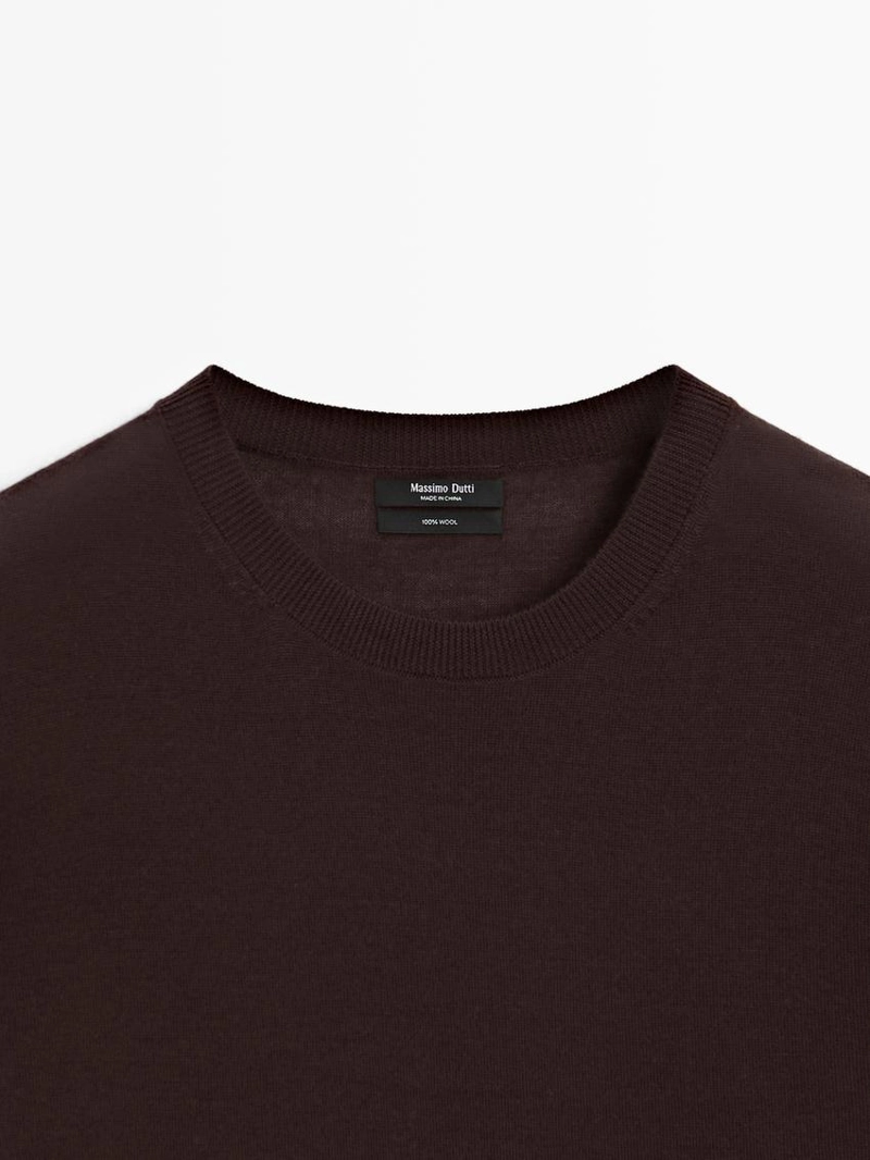 Тонкий вязаный свитер с круглым вырезом, 100% шерсть