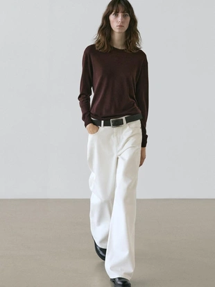 Тонкий вязаный свитер с круглым вырезом, 100% шерсть- Заказать в России