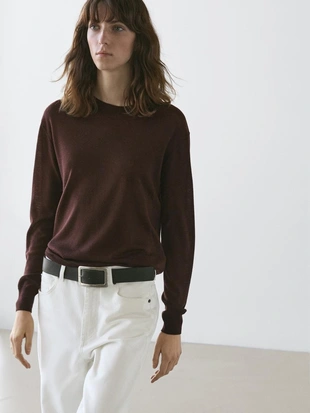 Тонкий вязаный свитер с круглым вырезом, 100% шерсть- Заказать в России