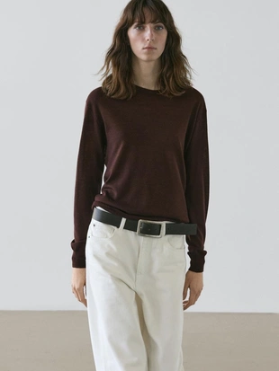 Тонкий вязаный свитер с круглым вырезом, 100% шерсть- Заказать в России