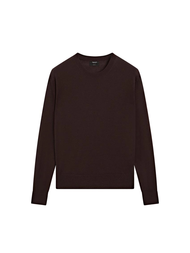 Тонкий вязаный свитер с круглым вырезом, 100% шерсть