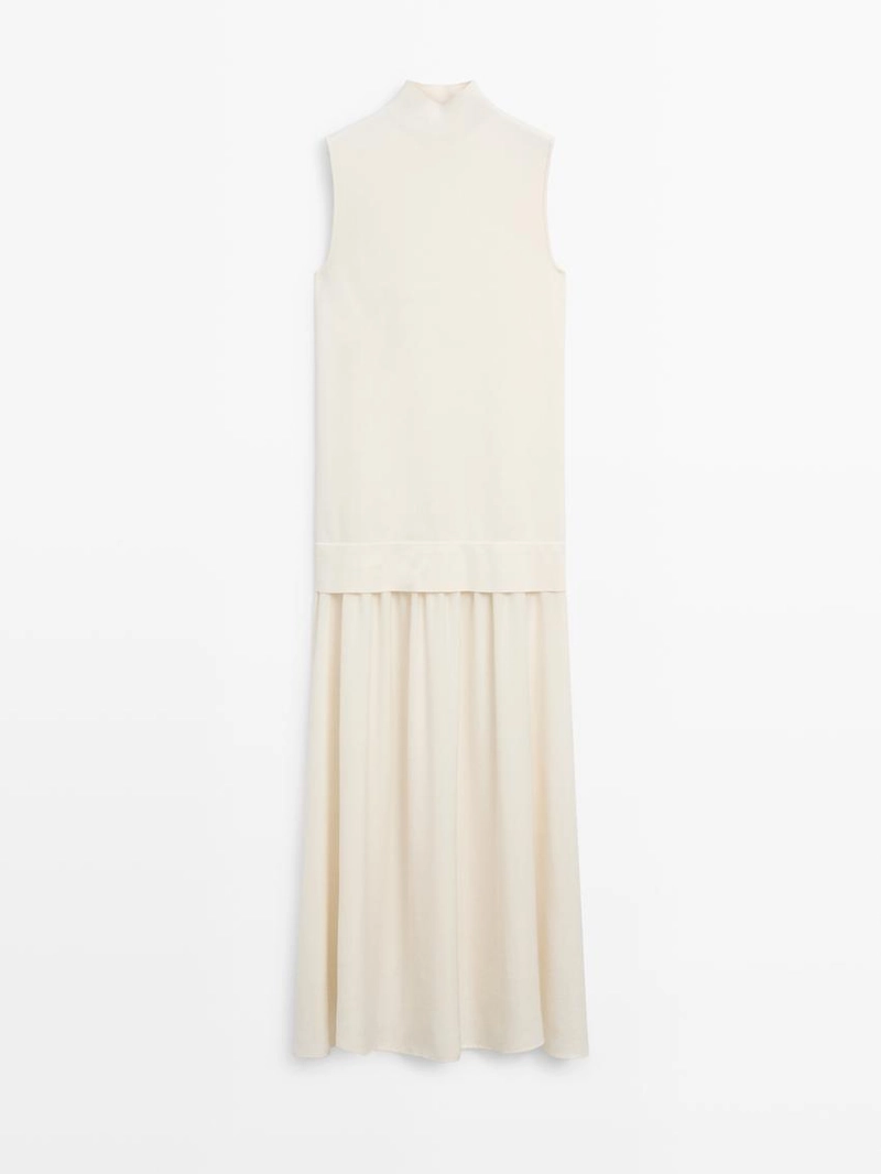 Платье миди с комбинированным трикотажем