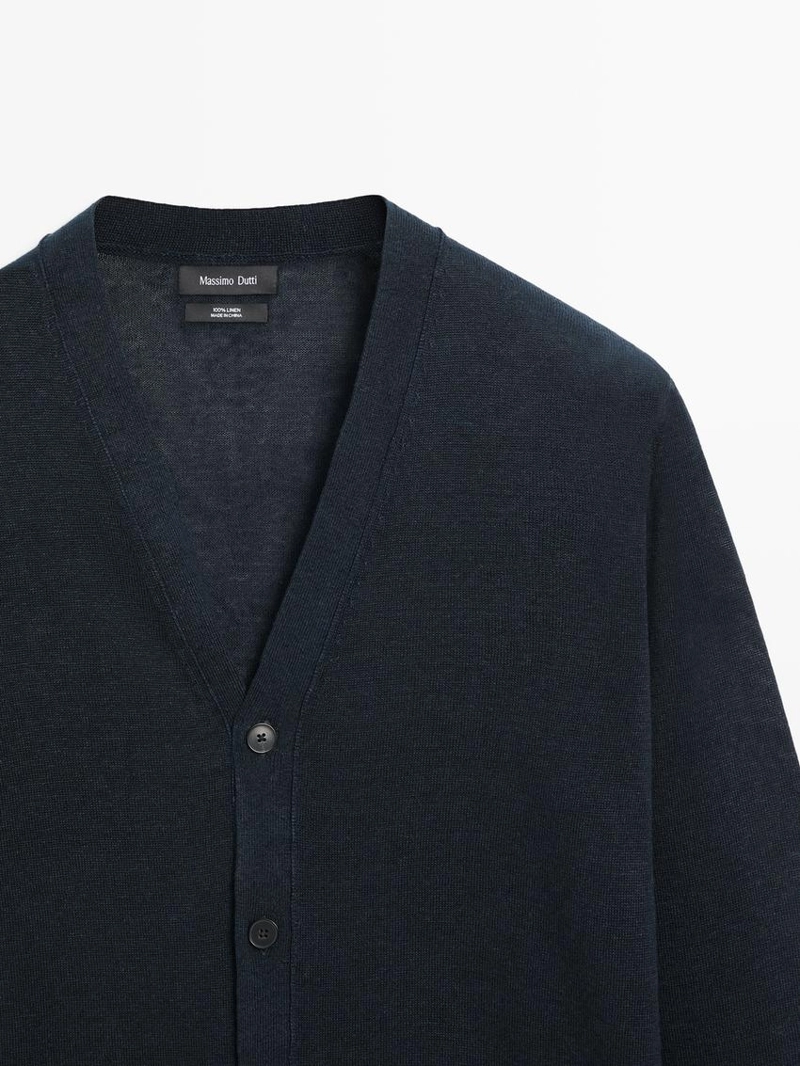 Кардиган из льняного трикотажа с пуговицами