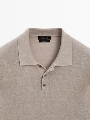 Свитер с воротником поло из льна- Заказать в России