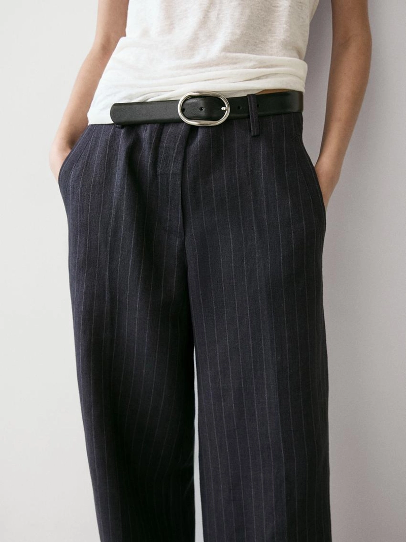 Широкие льняные брюки в полоску