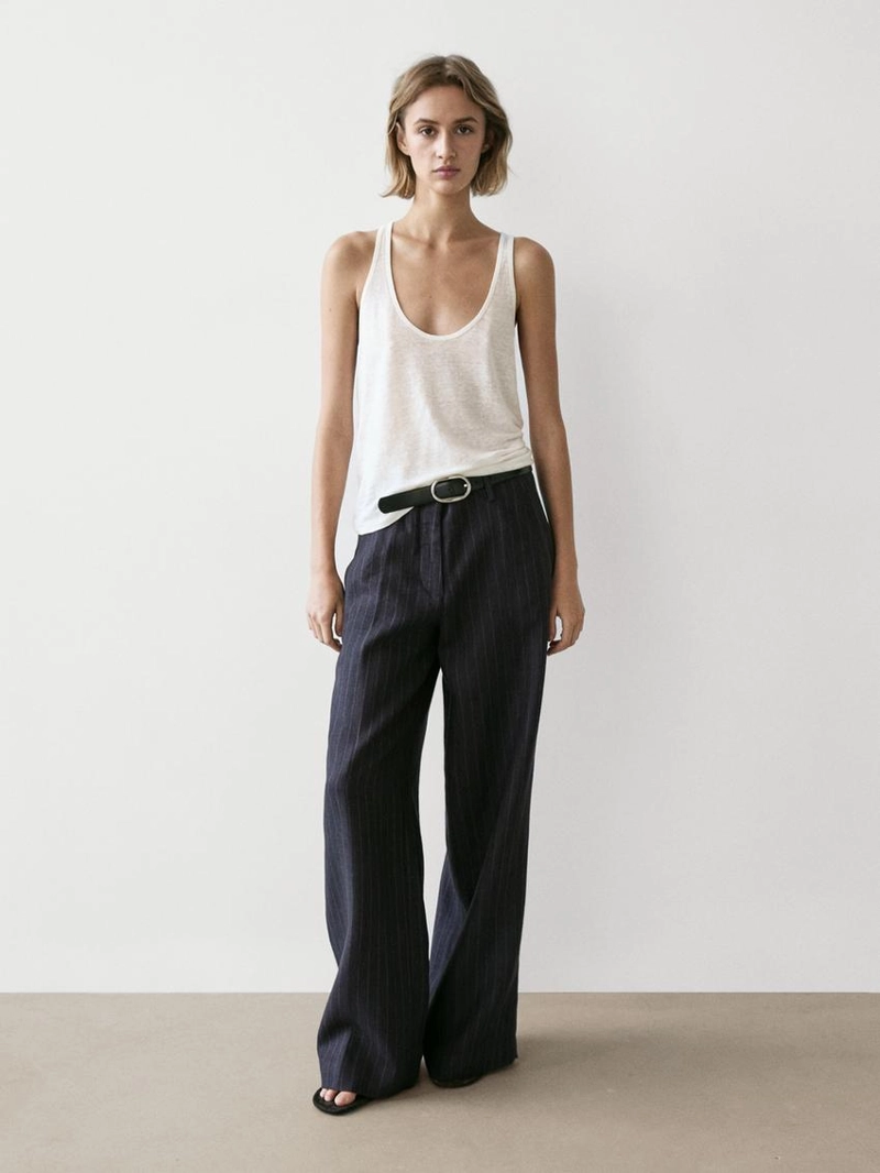 Широкие льняные брюки в полоску