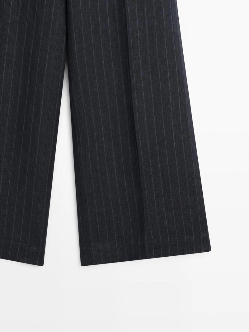 Широкие льняные брюки в полоску