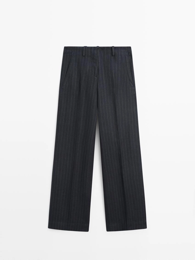 Широкие льняные брюки в полоску