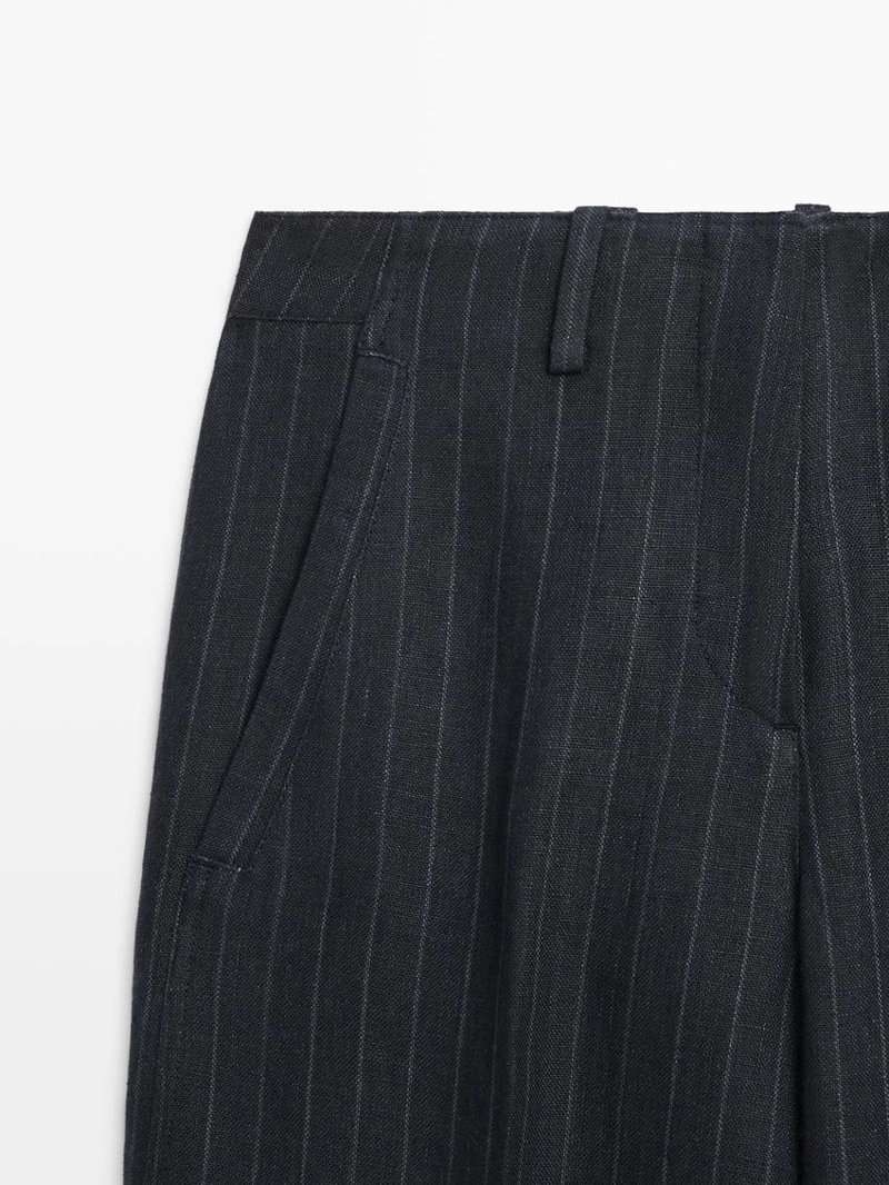 Широкие льняные брюки в полоску