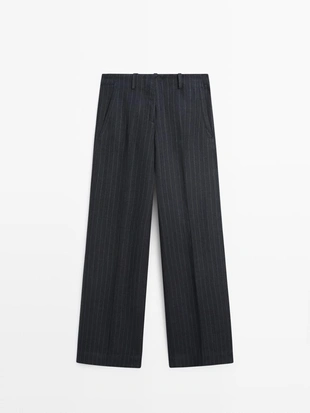 Широкие льняные брюки в полоску- Заказать в России