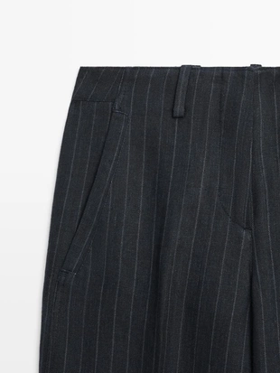 Широкие льняные брюки в полоску- Заказать в России