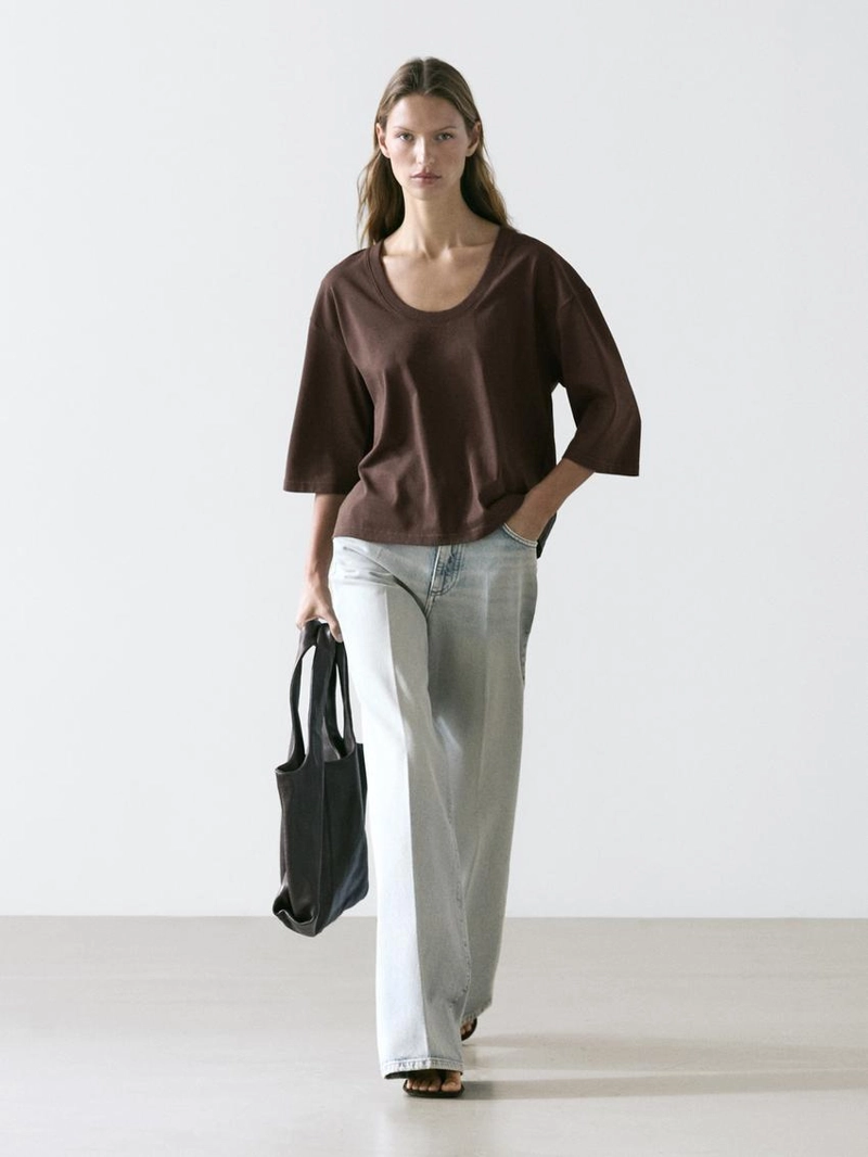 Футболка с горловиной лодочкой из 100% хлопка