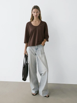 Футболка с горловиной лодочкой из 100% хлопка- Заказать в России