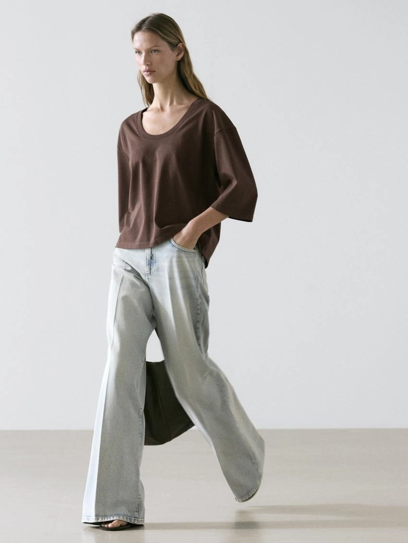 Футболка с горловиной лодочкой из 100% хлопка