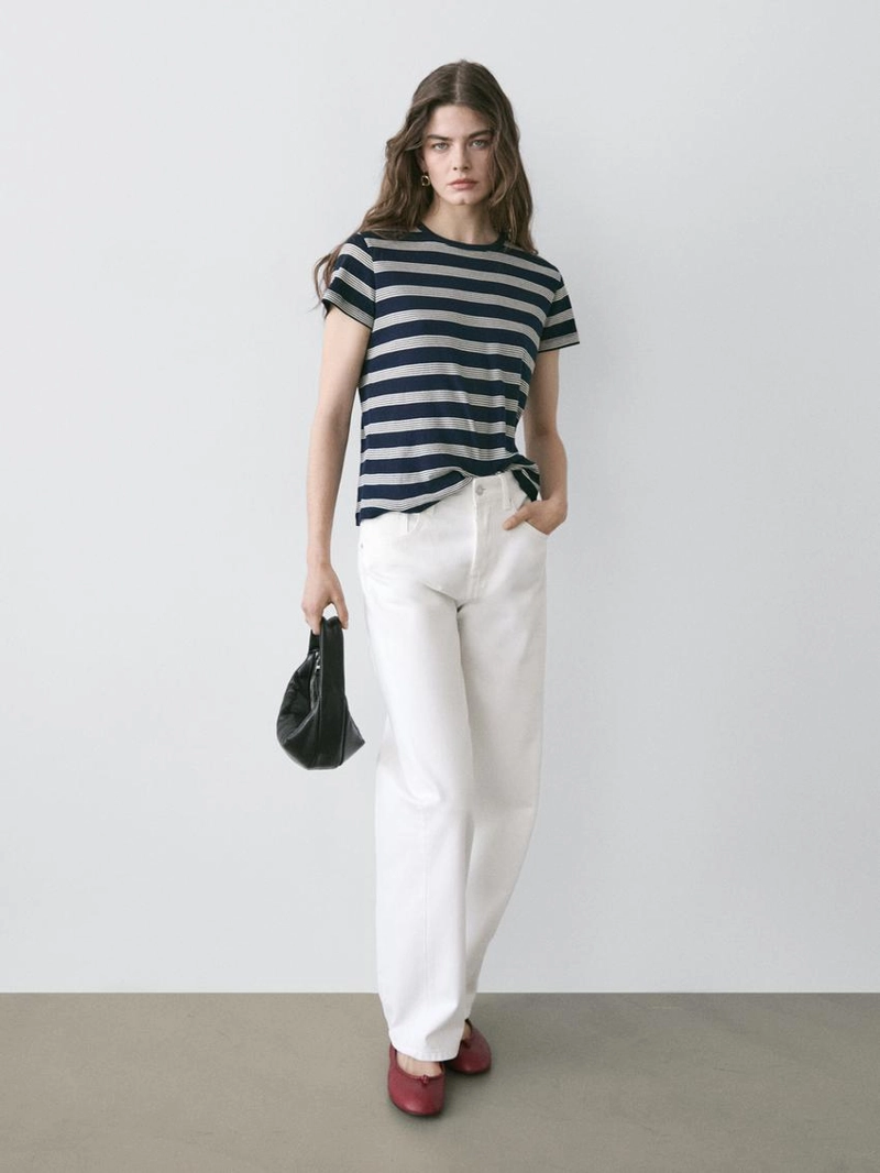 Футболка с короткими рукавами в полоску из 100% хлопка