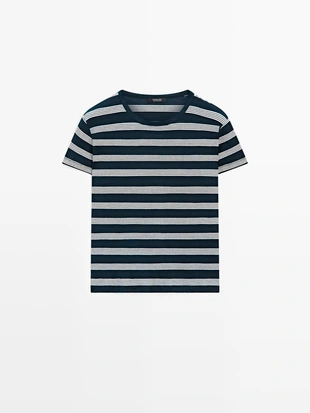 Футболка с короткими рукавами в полоску из 100% хлопка- Заказать в России